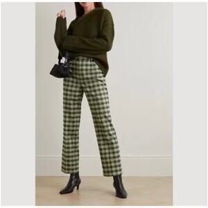 Reformation Women's Franklin Pant in Green Plaid Size 2 High Rise NWT